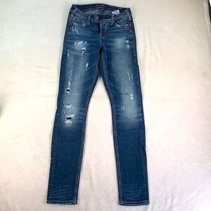 Silver Jeans Tuesday Mid Skinny Medium Wash Distressed Denim